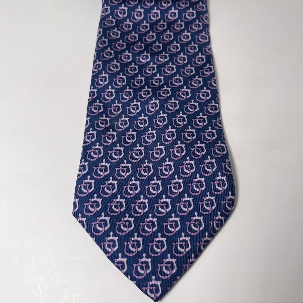Brooks Brothers Basics Men’s Silk Horsebit Patterned Tie Navy & Purple Preppy